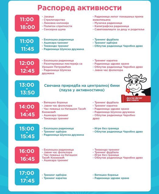 Raspored aktivnosti – Dečji Festival, Oplenac